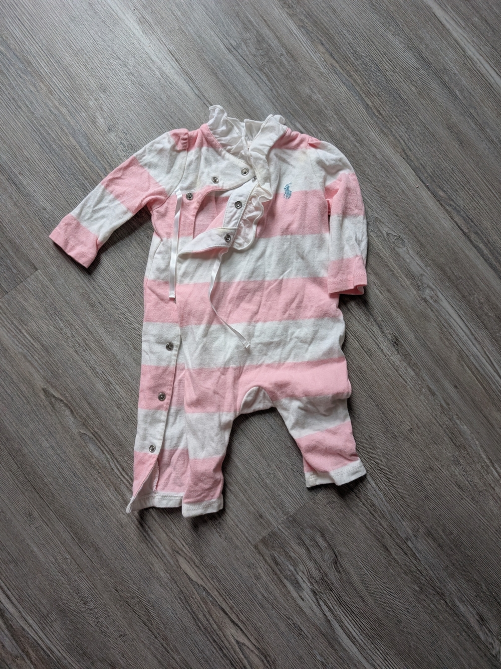 Ralph Lauren Pink and White Striped Baby One-Piece